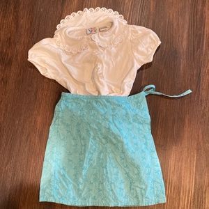 Laura Ashley Girls Turquoise Eyelet Skort and Talbots White Blouse Size 6